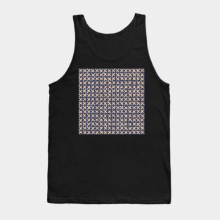 Deepest steel blue and mellow cream Lines and obliques Joining together in geometric imperfection to create a faux Crosstitch pattern Tank Top